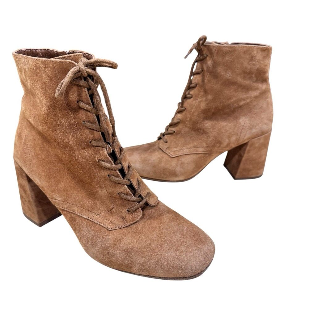 VINCE Halle Lace Up Ankle Bootie Tan Cedar Suede US9.5/EU39.5 Boho Witchy GUC